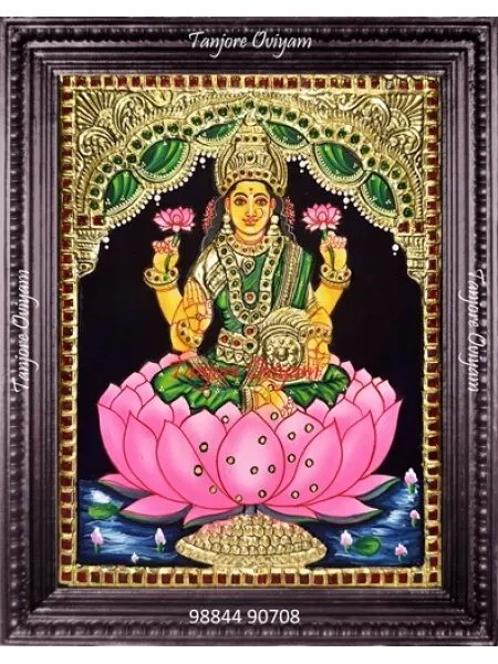 Mahalakshmi on a Lotus Tanjore Painting